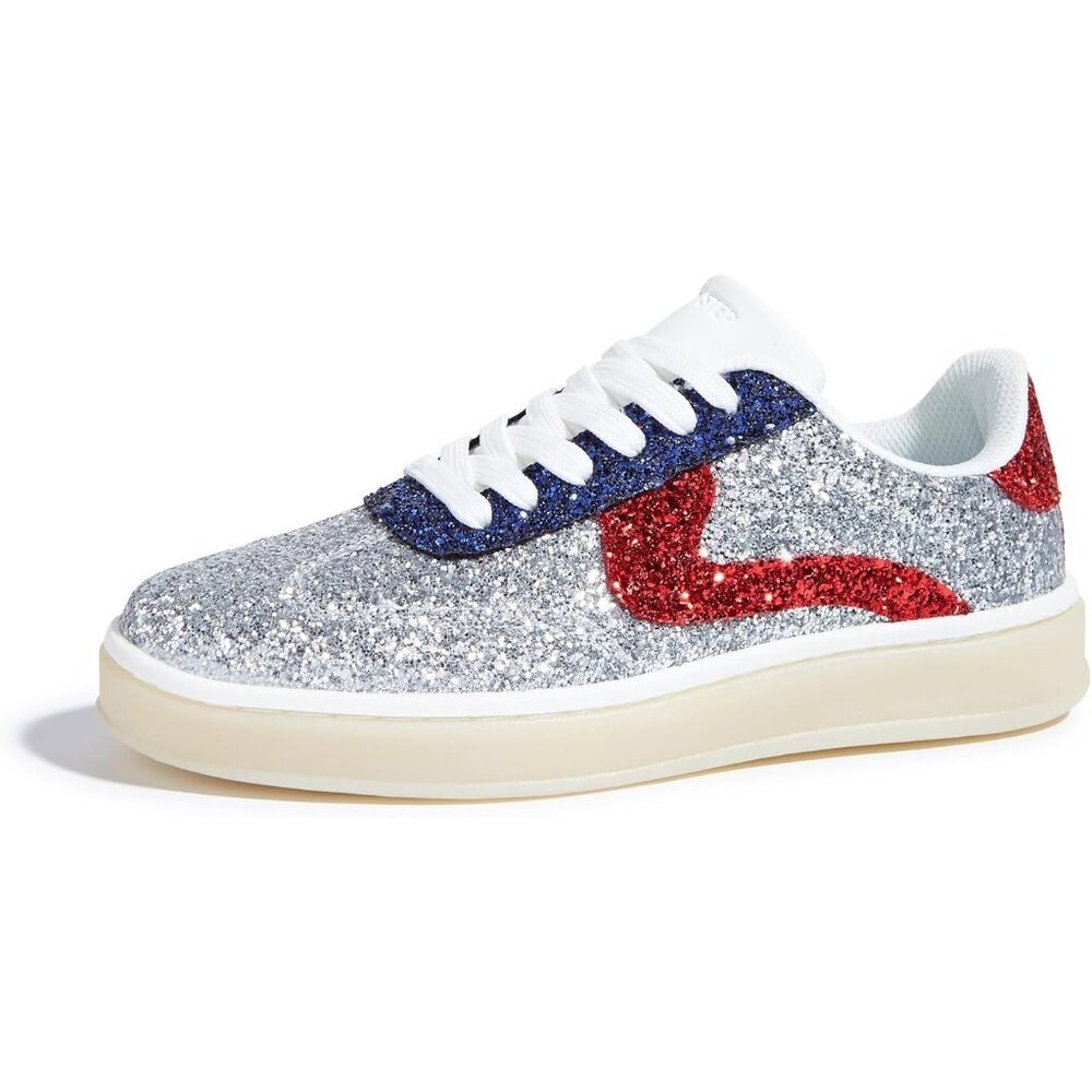 Lucky Step Women Silver Red Sparkly Bling Shiny Dressy Bedazzled Bridal Sneakers